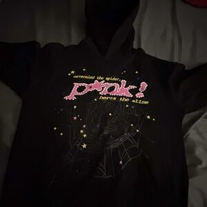 Black Hoodie with Pink and Yellow Graphic